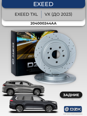 EXEED TXL/VX (до 2023). Задние слотированные/перфорированные тормозные диски DZK. 204000244AA